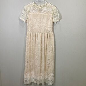 All:row lace dress cream midi